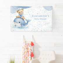 Blue Teddy Bear On Whale Boy Baby Shower