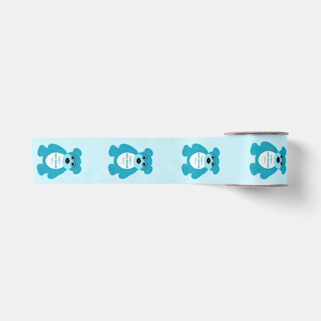 Blue Teddy Bear Personalized Baby Shower Satin Ribbon (Front)