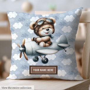 Blue Teddy Bear Pilote Baby Boy Coussin Nom person