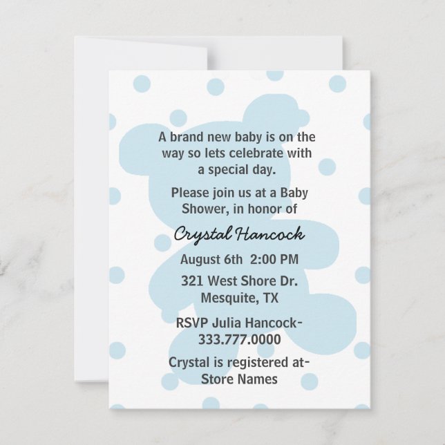 Blue Teddy Bear Silhouette Baby Shower Invitation (Front)
