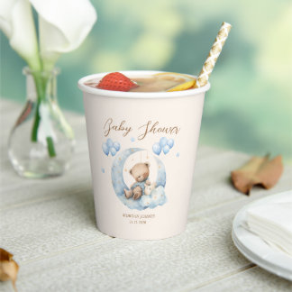 Blue Teddy Bear Stars Baby Shower Paper Cups