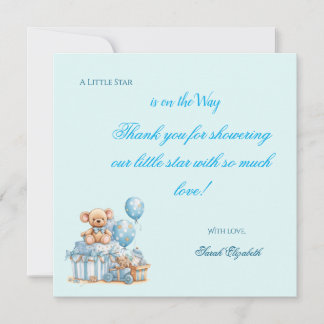 Blue Teddy Bear Stars Boy Baby Shower Thank You Card