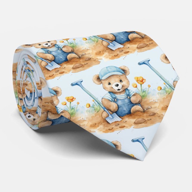 Blue Teddy Bear  Tie (Rolled)