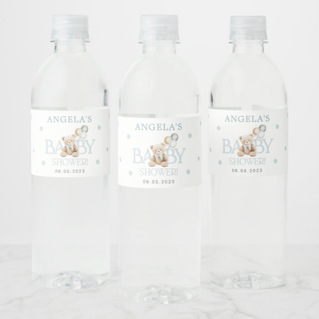 Blue Teddy Bear Water Bottle Label (Bottles)