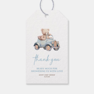 Blue Teddy Bear We Can Bearly Wait Baby Shower Gift Tags
