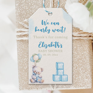 Blue Teddy Bear "We Can Bearly Wait" Baby Shower  Gift Tags