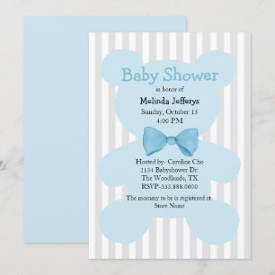 Blue Teddy Bear with Bow Tie Baby Shower Invitation