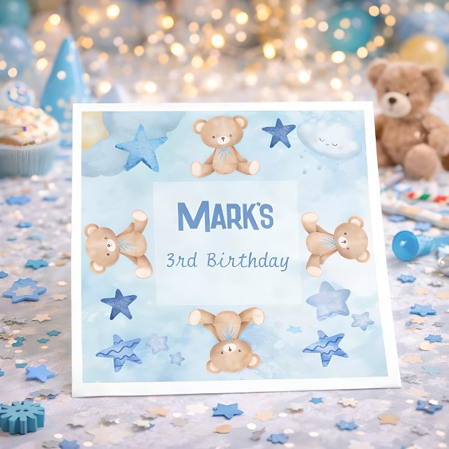 Blue teddy bears cute Birthday Napkin (Creator Uploaded)