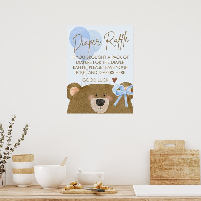 Blue Teddy We Can Bearly Wait Baby Shower Diaper  Poster (Kitchen)