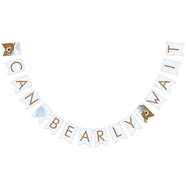Blue Teddy We Can Bearly Wait Boy Baby Shower Bunting Flags (All)