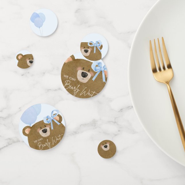 Blue Teddy We Can Bearly Wait Boy Baby Shower Confetti (Group)