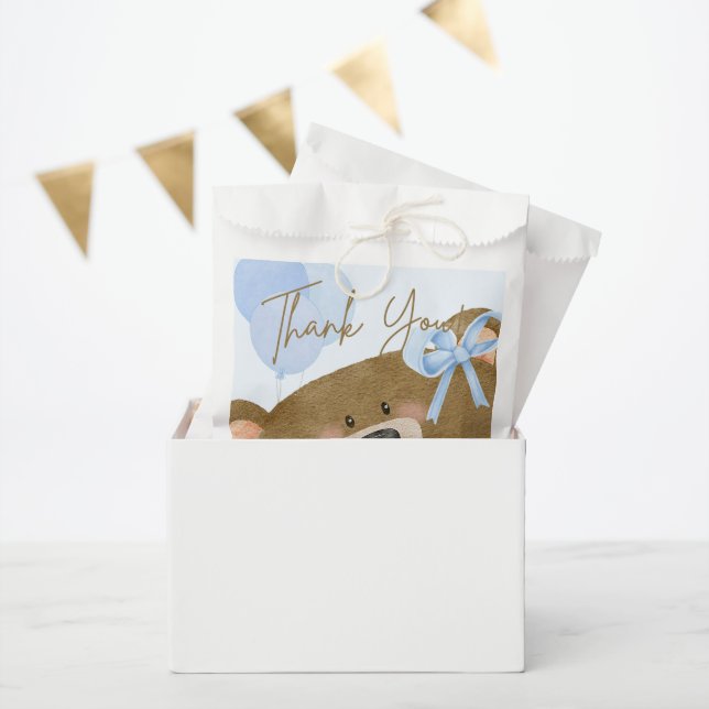 Blue Teddy We Can Bearly Wait Boy Baby Shower Favour Bag (Party)