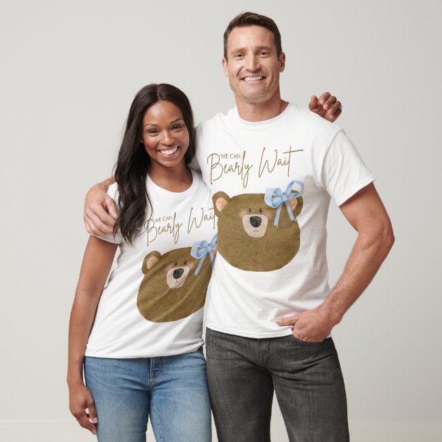 Blue Teddy We Can Bearly Wait Boy Baby Shower T-Shirt (Unisex)