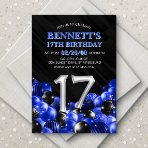 Blue Teen Boy 17th Birthday Invitation