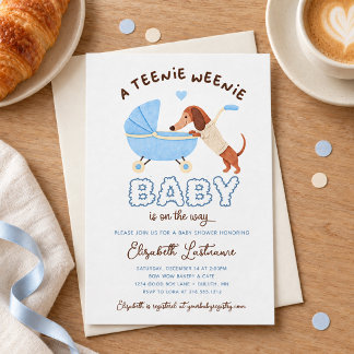 Blue Teenie Weenie Dachshund Boy Baby Shower Invitation