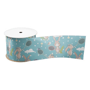 Blue tennis bunny customizable satin ribbon