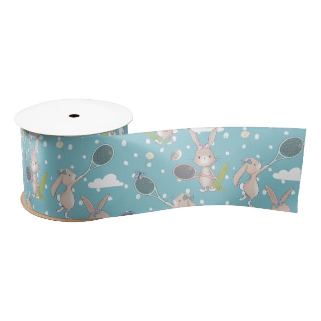 Blue tennis bunny customizable satin ribbon (Spool)