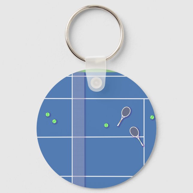 Blue Tennis Court Modern Tennis Player       Keychain (Front)