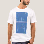 Blue Tennis Court Tennis Player  T-Shirt<br><div class="desc">Personalized classic tennis court design in blue with classic, chic, preppy & elegant tennis rackets and green tennis balls. Simple, minimalist gift for your tennis coach or tennis team. Personalized Gift for a tennis player. Blue tennis court illustration. Trendy tennis players home decor. Trendy modern tennis player gifts. Cool retro...</div>
