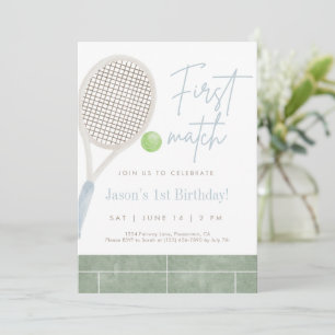Blue Tennis First Birthday Party for Boy Preppy  Thank You Card