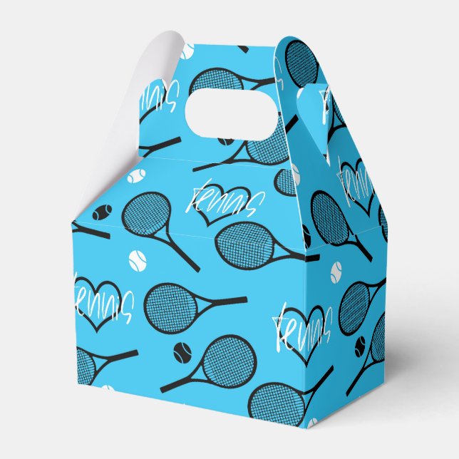 Blue Tennis Party 2, tennis pattern Favor Box (Front Side)