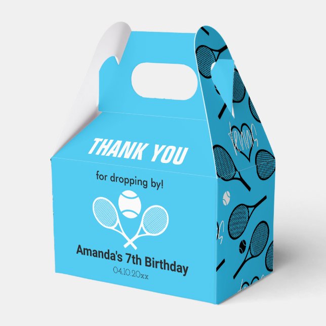 🎾 💙🤍 Blue Tennis Party, customizable Favor Box (Front Side)