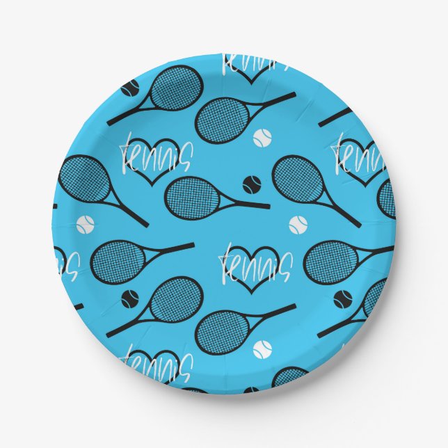 Blue Tennis Party, customizable Paper Plate (Front)