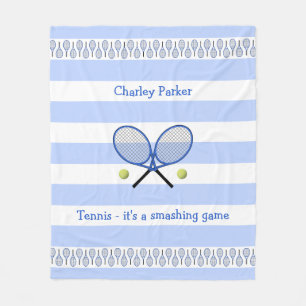 Blue tennis quote personalized striped fleece blanket