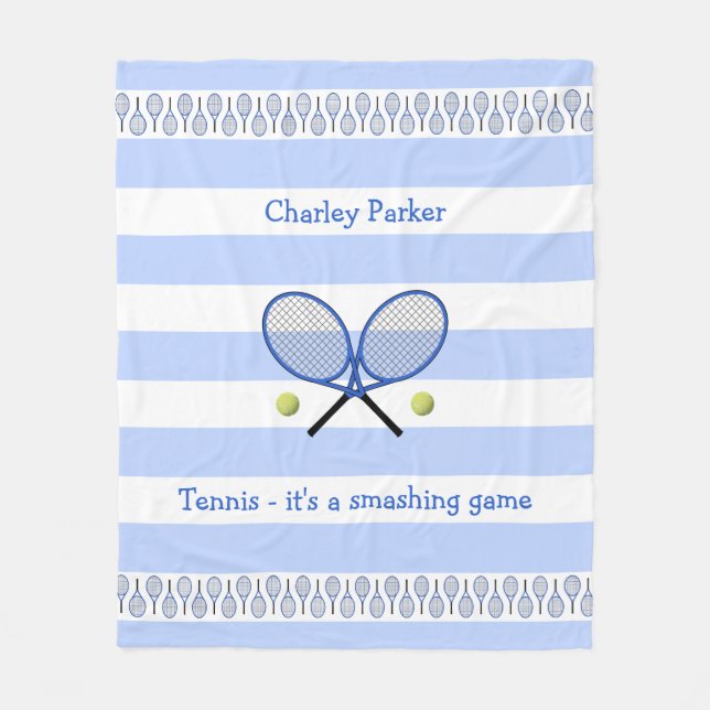 Blue tennis quote personalized striped fleece blanket (Front)