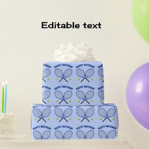 Blue tennis themed custom text any occasion wrapping paper