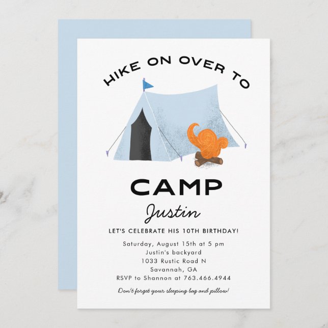 Blue Tent Camping Birthday Party Invitation (Front/Back)