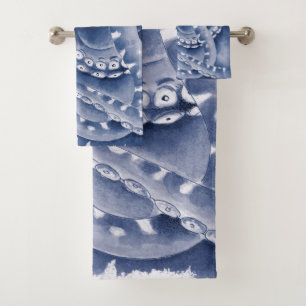Blue Tentacles Monochrome Bath Towel Set