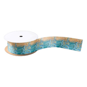 Blue Tentacles Octopus Kraken Abstract Teal Ink Satin Ribbon