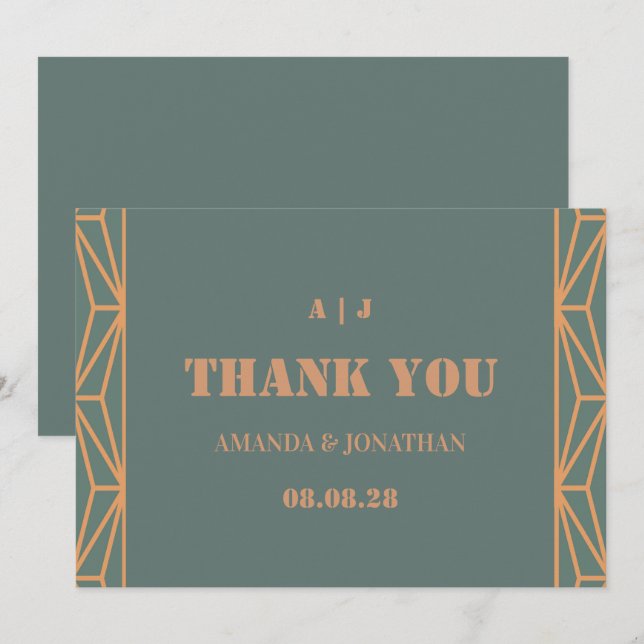 Blue Terracotta  Monogram Wedding Thank You Card (Front/Back)
