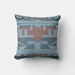Blue Terracotta on Slate Southwest Muted Mosaic Throw Pillow