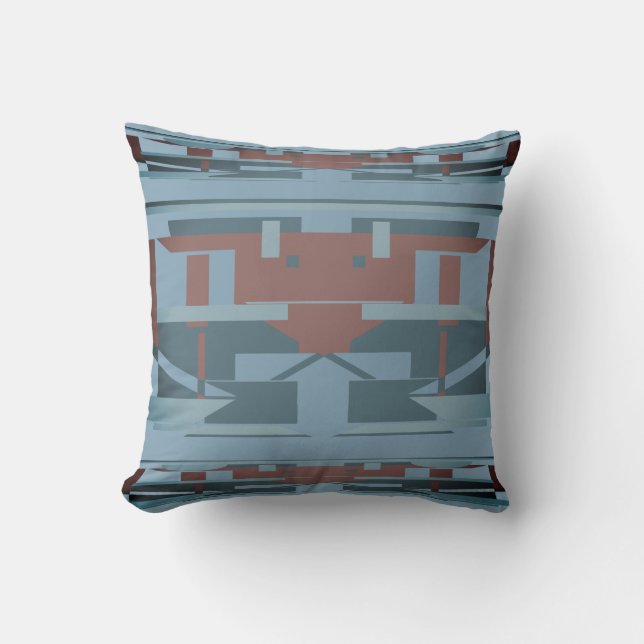 Blue Terracotta on Slate Southwest Muted Mosaic Throw Pillow (Front)