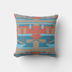 Blue Terracotta Red on Taupe Southwest Art Look Throw Pillow