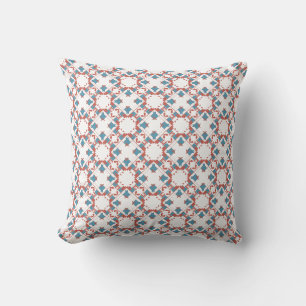 Blue Terracotta Red on White Diamond Small Tiles Throw Pillow