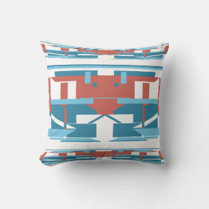 Blue Terracotta Red White Southwest Look Mosaic Throw Pillow