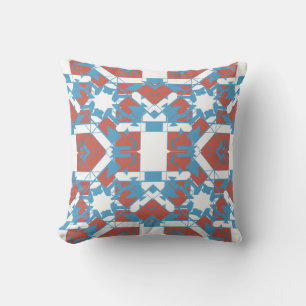 Blue Terracotta White Stained Glass Look Motif Throw Pillow