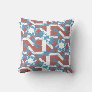 Blue Terracotta White Stained Glass Uneven Tiles Throw Pillow