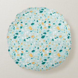 Blue Terrazzo Pattern Round Pillow