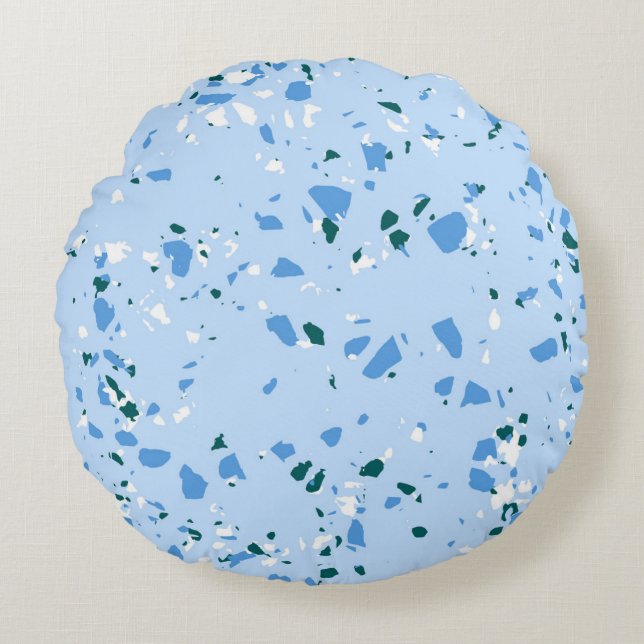 Blue Terrazzo Pattern Round Pillow (Front)