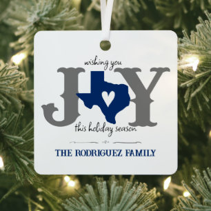Blue Texas JOY Photo Holiday Metal Ornament