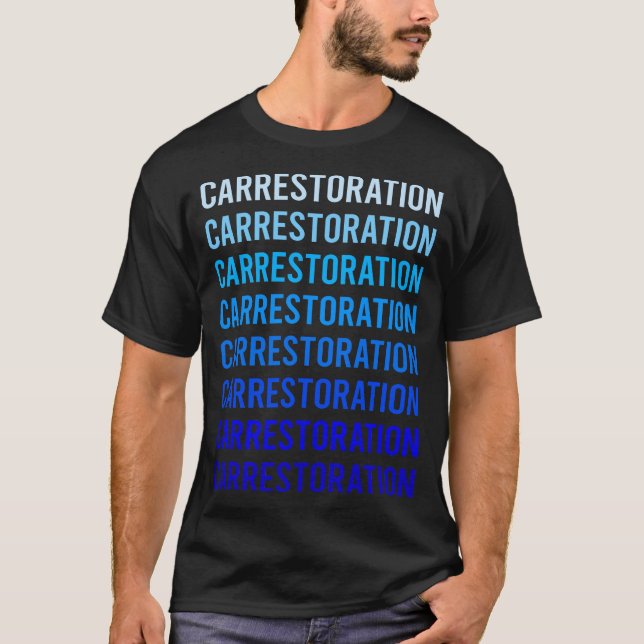 Blue Text Car Restoration T-Shirt (Front)