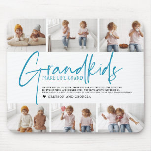 Blue Text Grandkids Make Life Grand Photo Mouse Pad