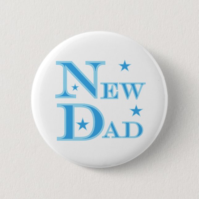 Blue Text New Dad 2 Inch Round Button (Front)