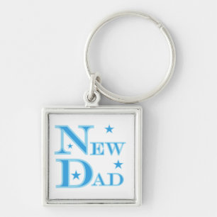Blue Text New Dad Gifts Keychain