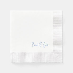 Blue Text White Modern Script Wedding Coined Napkin
