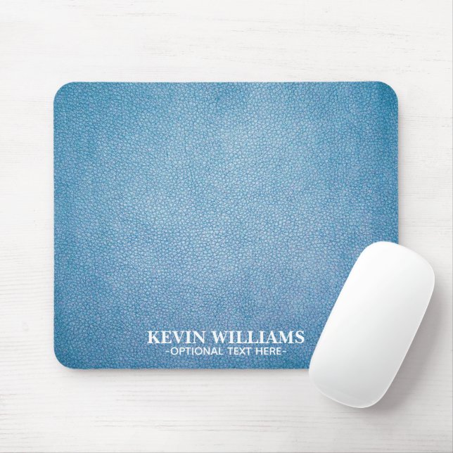 Blue Texture Faux Leather Personalized Mouse Pad (With Mouse)